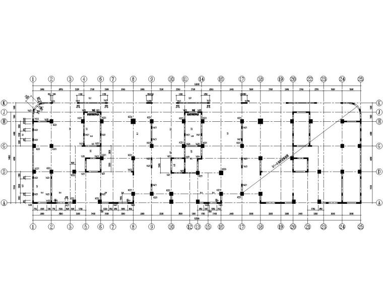 17层高层住宅混凝土框剪结构施工图（CAD）-结构柱布置图