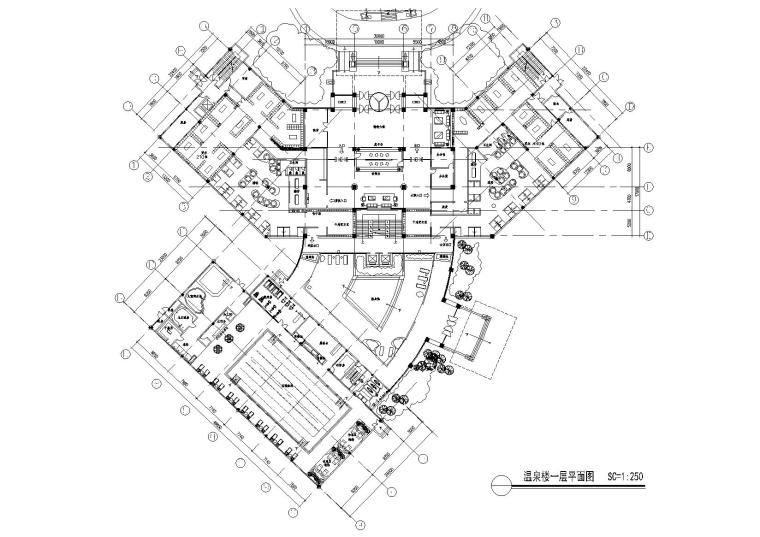 苏州温泉度假酒店施工图+景观及建筑效果图-温泉楼一层平面图