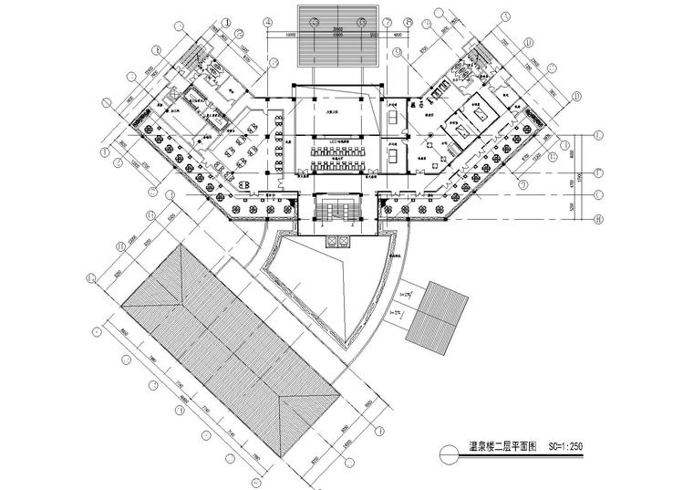 苏州温泉度假酒店施工图+景观及建筑效果图-温泉楼二层平面图