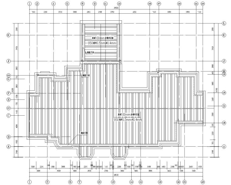 檩条+夹芯板钢屋面结构施工图（CAD）-屋面夹芯板布置图