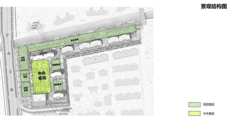 [上海]新中式风格住宅建筑概念方案设计-景观结构图