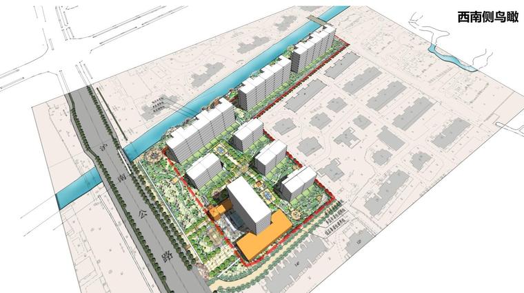 [上海]新中式风格住宅建筑概念方案设计-西南侧鸟瞰