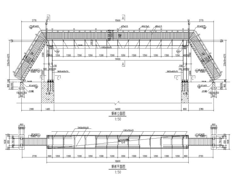 商场人行入口剖面资料下载-某人行轻钢桥梁结构施工图（CAD）