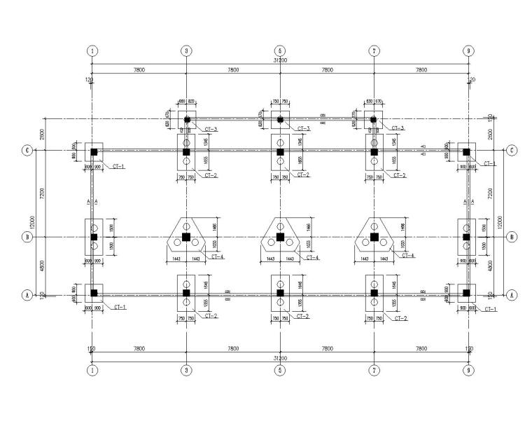 五层框架结构商住楼结构施工图（CAD）-基础布置图