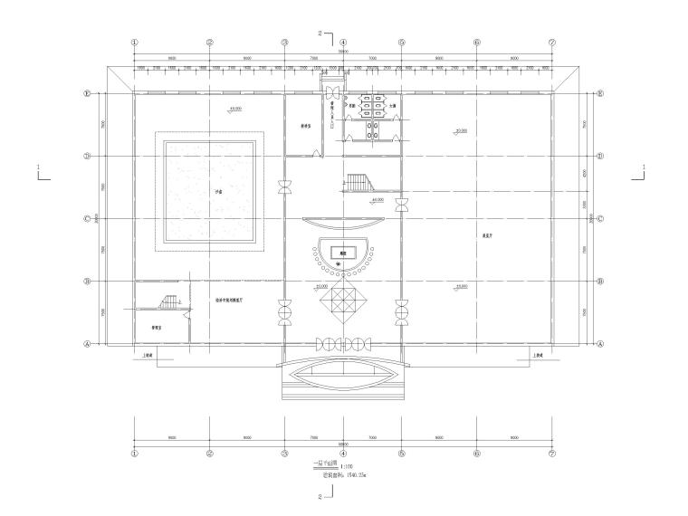 3层4415.5平米城市展览馆建筑方案图设计CAD-一层平面图