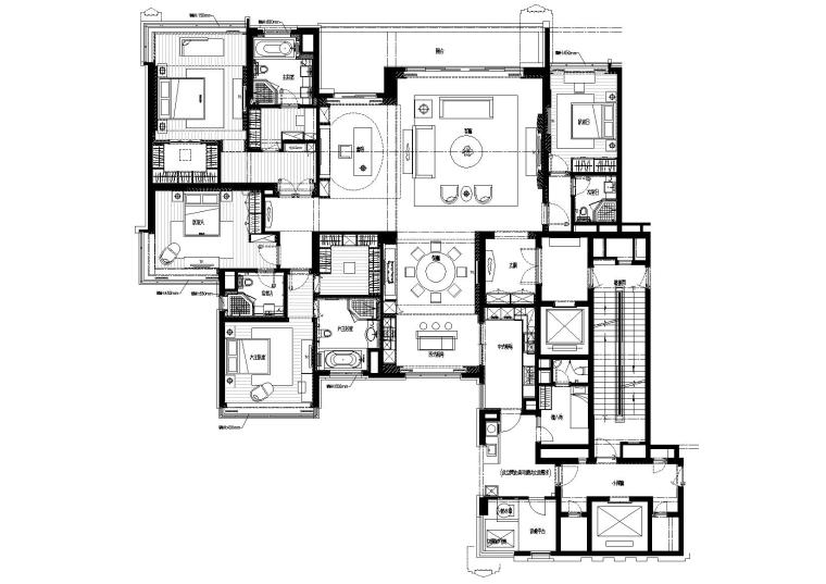 广州琶洲366㎡简欧样板间施工图​+实景拍摄-平面布置图