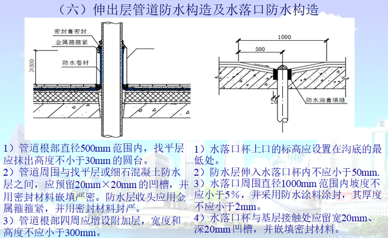 知名企业防水工程质量问题及治理措施(图文)-伸出层管道防水构造及水落口防水构造