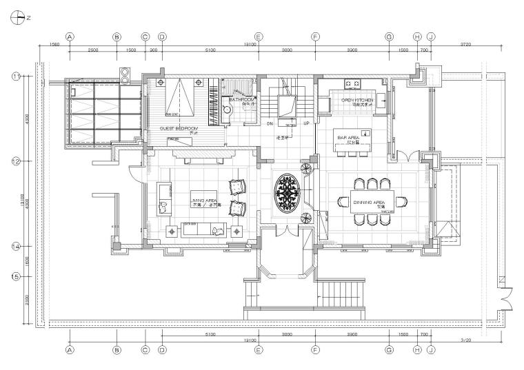 2层餐厅平面资料下载-[烟台]现代二层公馆别墅样板间设计施工图