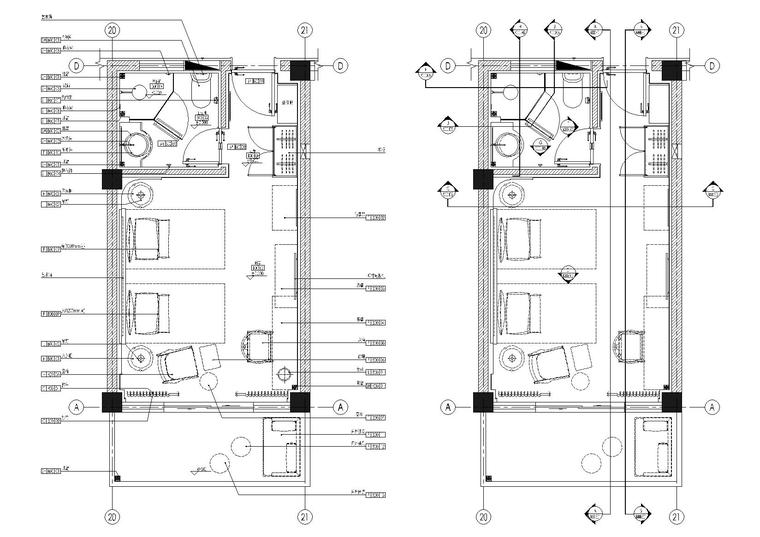 民宿房建施工图资料下载-[无锡]景区民宿客栈34㎡双床房样板间施工图