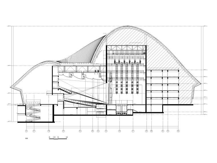 沐川文化艺术中心各场馆建筑专业CAD图-大剧院1-1剖面图