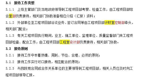  工程项目部对外接待管理实施细则-接待工作类型&接待原则