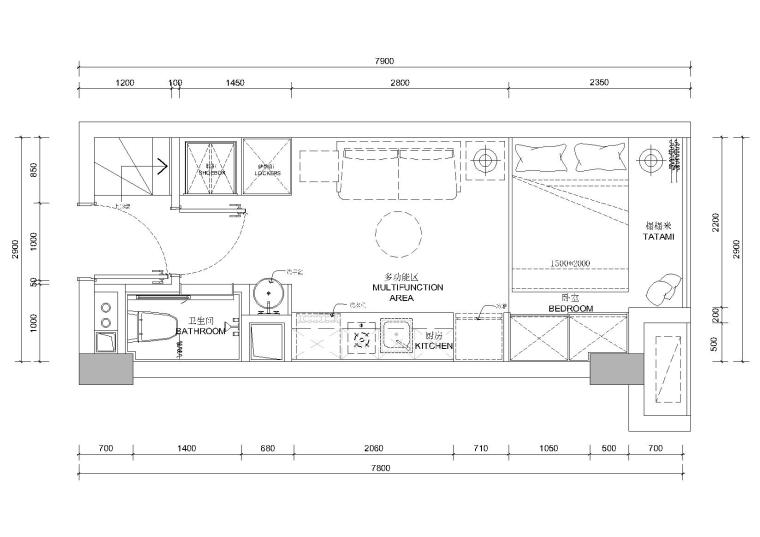 日式施工图纸资料下载-[贵州]30㎡二层日式loft公寓样板间施工图