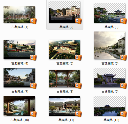 古典园林效果图PS素材100套(1~12)-配景素材-筑龙渲染表现论坛