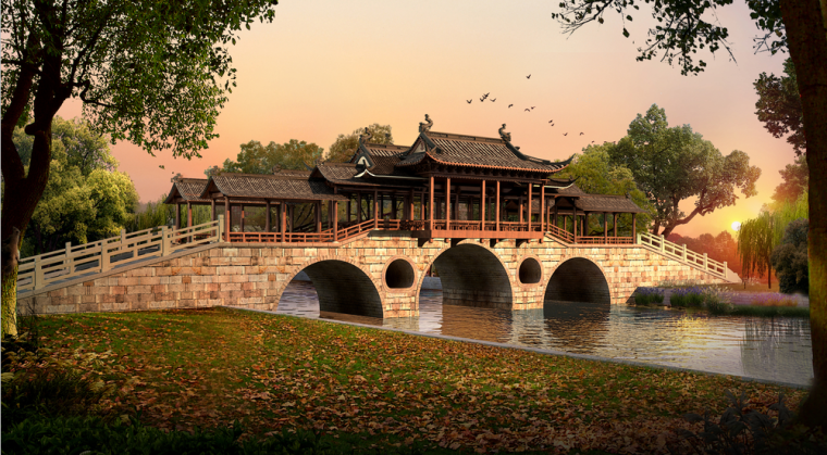 中式古典园林效果图资料下载-古典园林效果图PS素材100套（13~24）