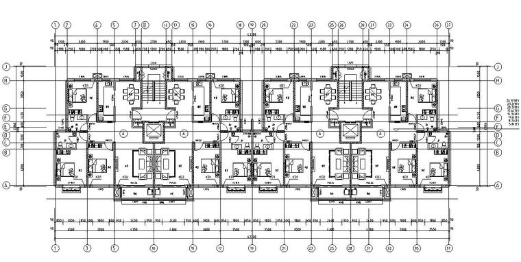 一梯兩戶三房兩廳兩衛建築戶型圖設計