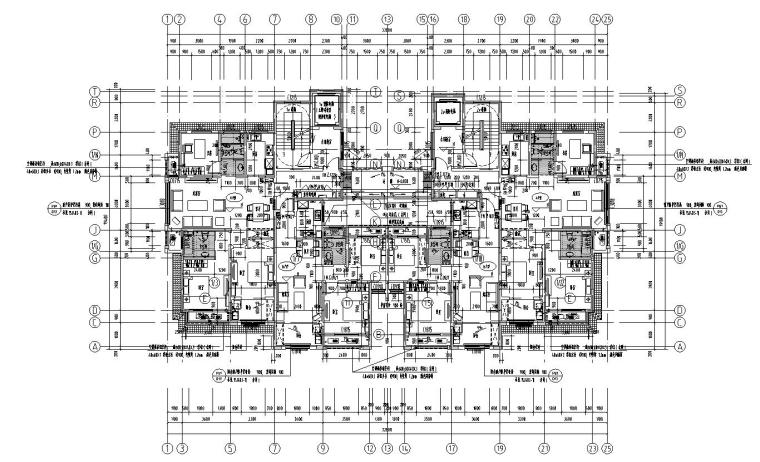 一梯三户每户两室两厅资料下载-两梯四户三房两厅两卫+两房两厅一卫户型图