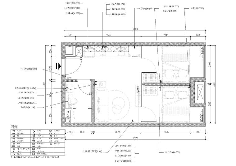 [贵州]30㎡两户平层公寓样板间设计施工图-插座布置图