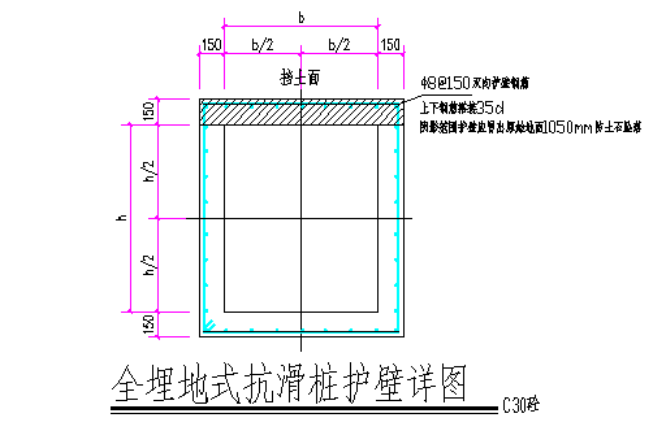 旋挖桩及深基坑支护工程专项施工方案(200p)-全埋地式抗滑桩护壁详图