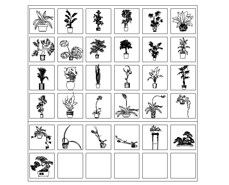 常用景观CAD图块-园林花草立面-园林花草立面图-室内绿化(1)