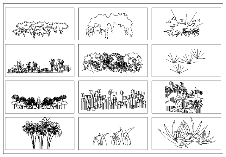 常用景观CAD图块-园林花草立面-园林花草立面图--花丛