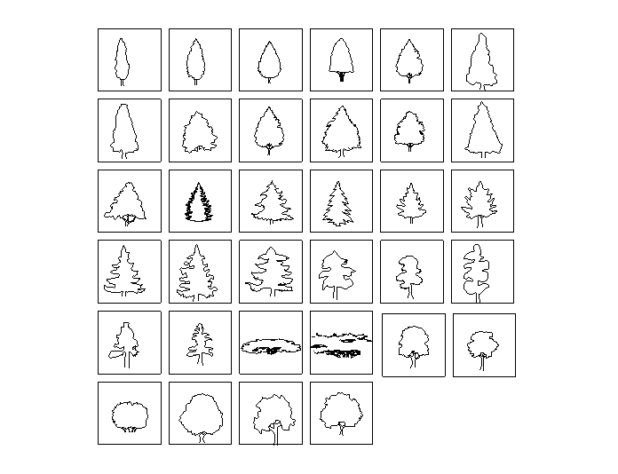 景观设计立面CAD资料下载-常用景观CAD图块-园林树木立面