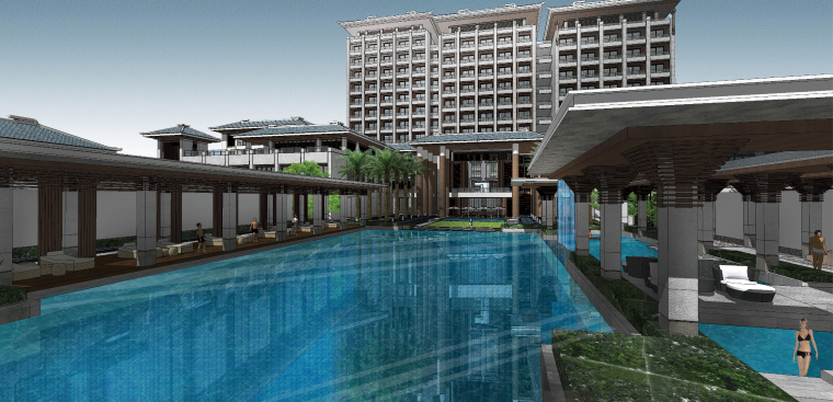 [海南]新中式酒店外环境景观设计方案-酒店景观效果图8