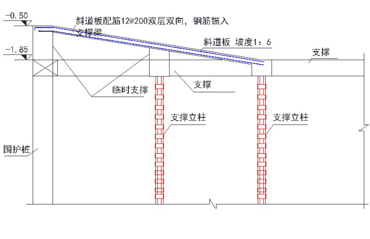 钻孔灌注桩+三轴搅拌桩止水帷幕施工方案-临时斜坡道做法