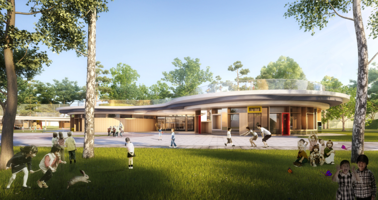 公建北大资源新幼儿园现代资料下载-现代流线风格幼儿园建筑方案设计
