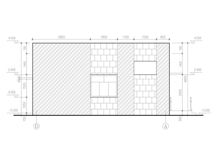 48套公厕建筑施工图设计_CAD-长9.8米宽9.1米单层89平米砌体结构市区公厕建施图 立面图2