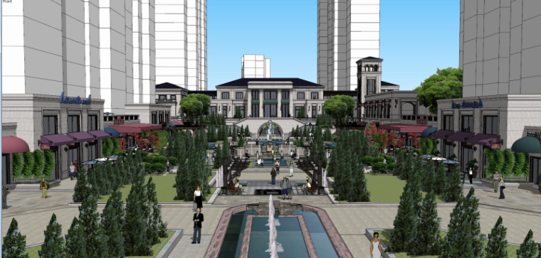 滨水新城国际社区模型资料下载-新古典风格国际示范区建筑模型设计  
