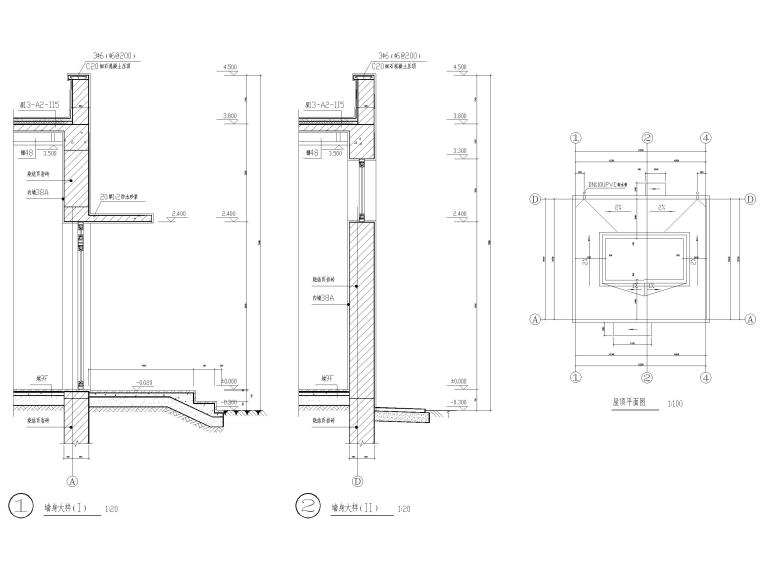 48套公厕建筑施工图设计_CAD-长9.8米宽9.1米单层89平米砌体结构市区公厕建施图 墙身大样