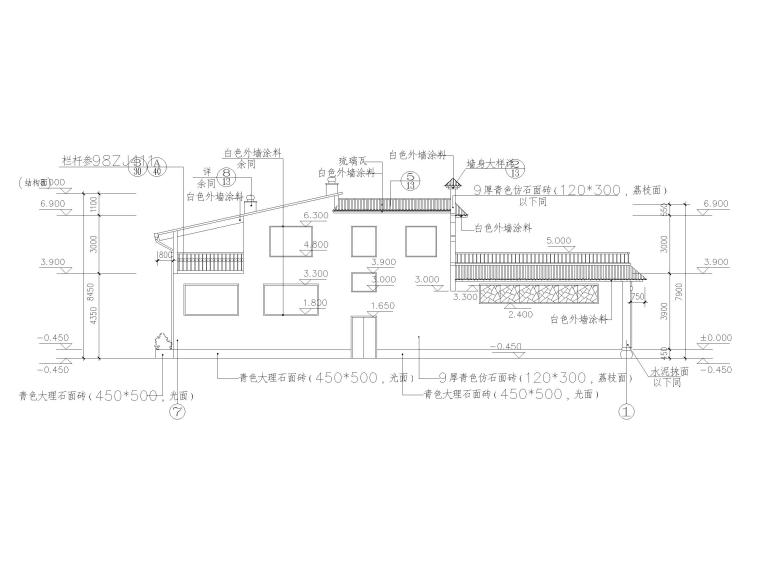 48套公厕建筑施工图设计_CAD-长23.1米宽10.6米2层380平米框架结构市公厕及垃圾站建施 立面图1