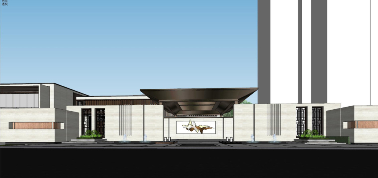 新中式水墨售楼处资料下载-新中式风格售楼处示范区建筑模型设计