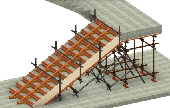 revit样板文件BIM施工质量工艺样板40套-楼梯模板支设模型