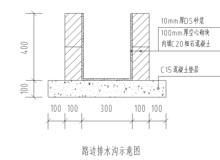 文化中心绿化开挖破桩施工方案（98页）-路边排水沟示意图