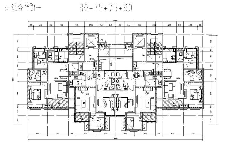 80平公寓户型图资料下载-高层户型图- 户型及组合平面