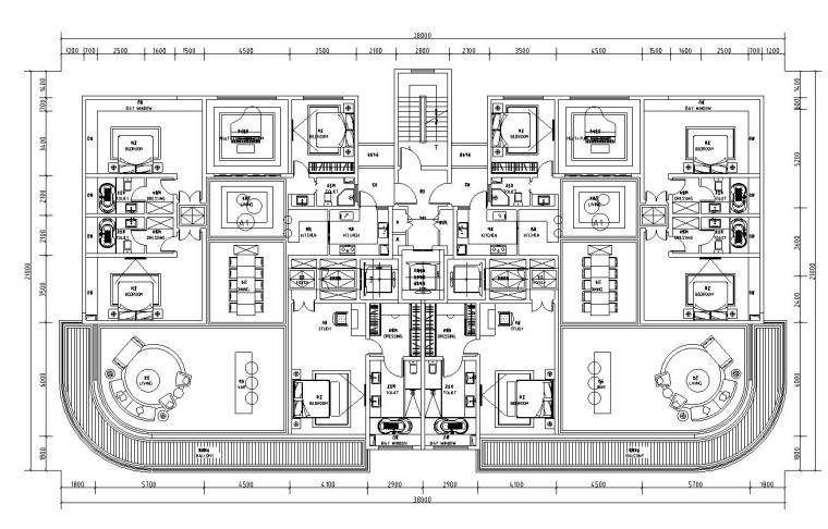 250平公寓户型图资料下载-高层户型图-4+1房户型图设计
