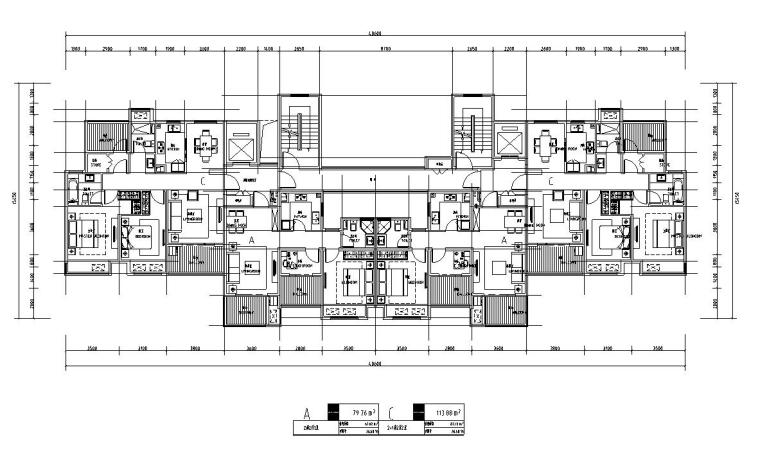 100个高层建筑户型图资料下载-高层户型图-四室户户型设计