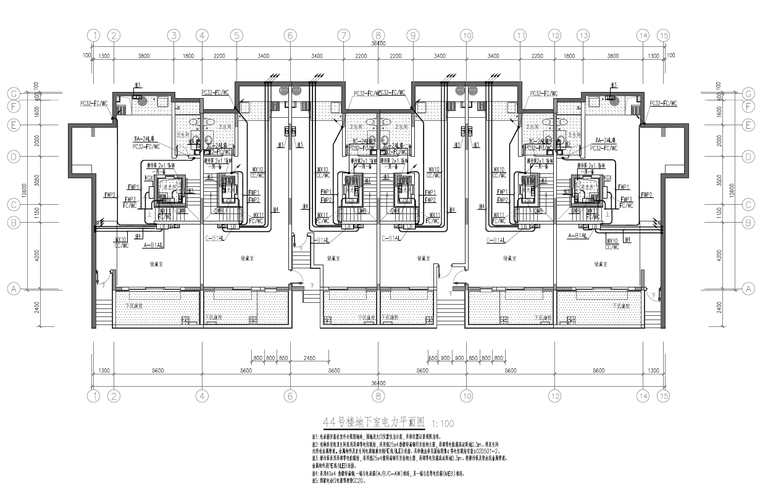 南京高档别墅区建筑结构及水电施工图-地下室电力平面图