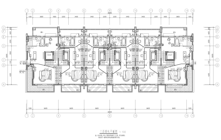 南京高档别墅区建筑结构及水电施工图-弱电平面图