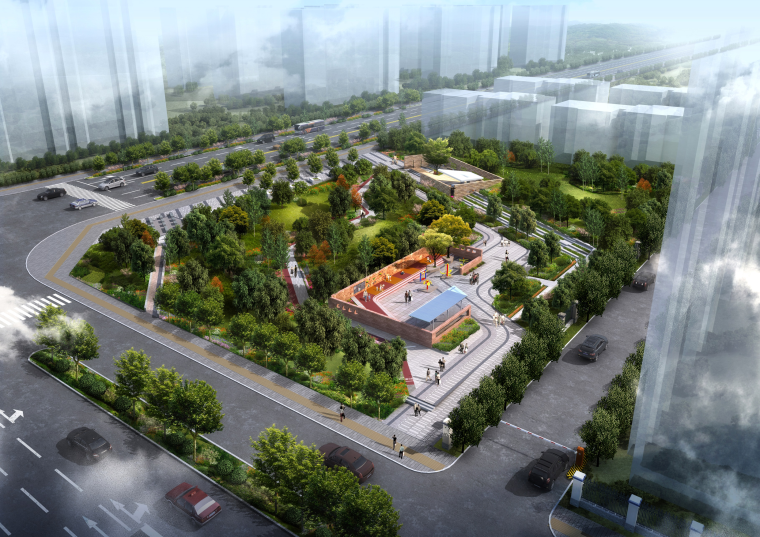 街头公园概念方案资料下载-[浙江]杭州城市绿色生态街头公园景观方案