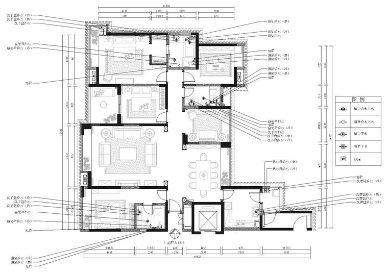 [湖南]岳阳208㎡欧式样板间施工图+实景拍摄-给排水定位图