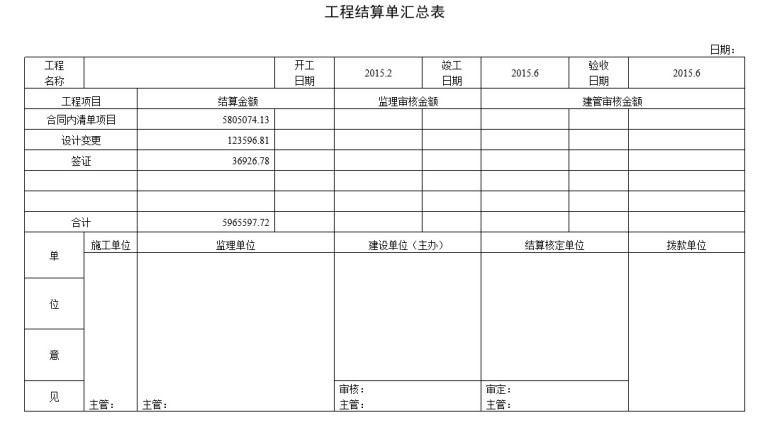 市政工程竣工交档目录资料下载-市政工程竣工结算书完整版