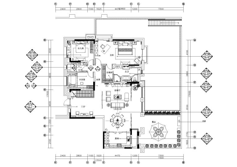 中式样板施工图资料下载-[四川]573㎡底跃中式四居室样板间​施工图