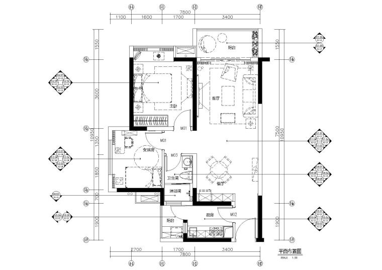 现代家装深化图资料下载-[深圳]73㎡现代两居室样板房​施工图+实景