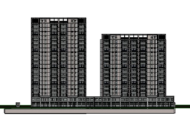 高层住宅小区20层楼BIM练习模型-正立面图