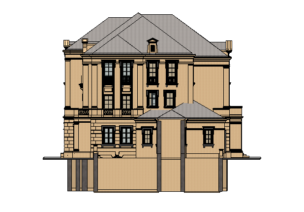 法式别墅带车库revit练习模型(revit2014)