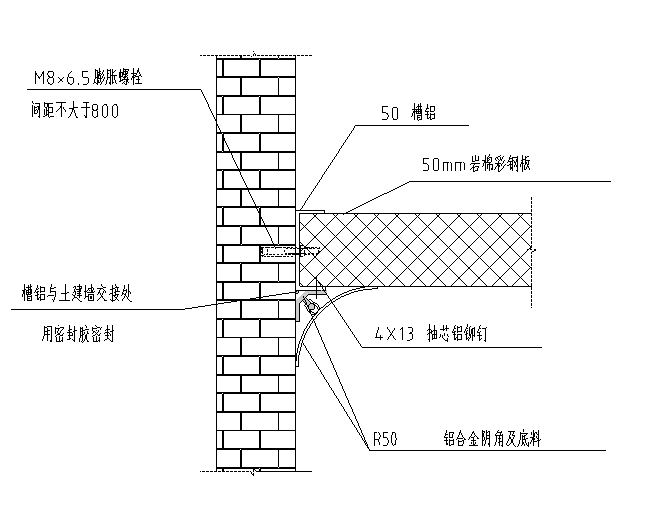 硅酸钙板隔墙的节点图资料下载-彩钢板隔墙连接节点图