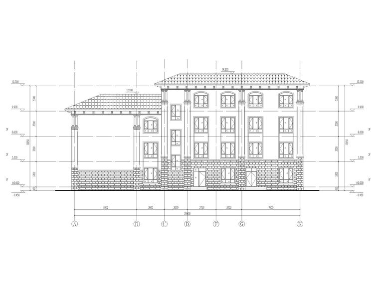 三层9班幼儿园建筑方案图（CAD）-立面图3