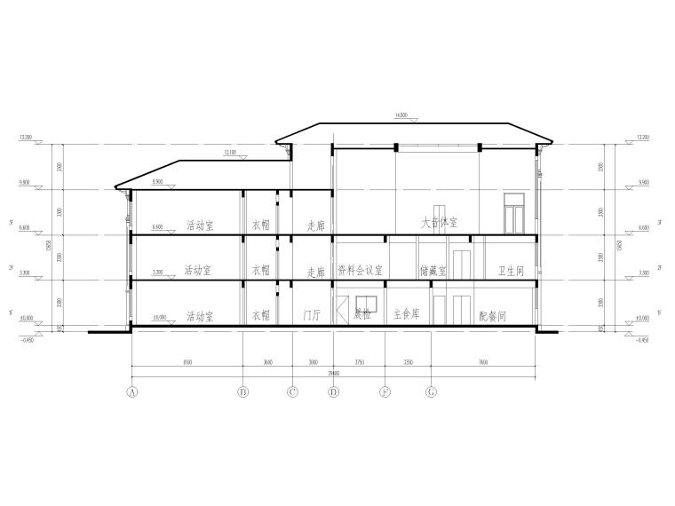 三层9班幼儿园建筑方案图（CAD）-剖面图